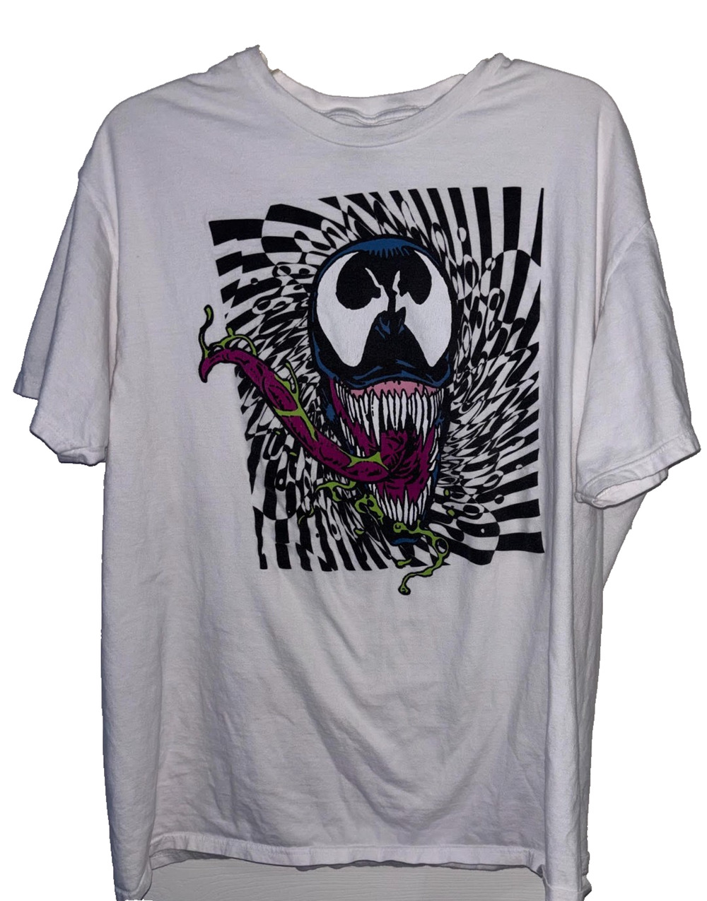 Marvel Venom T Shirt Men 2X White Optical Illusion Psychedelic Graphic Tee Comic